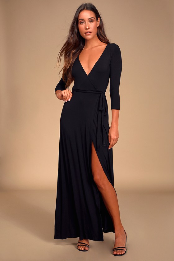 Lovely Black Maxi Dress - Wrap Dress ...